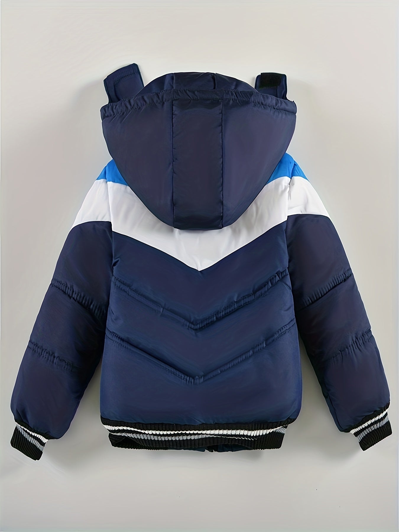 Kid's Trendy Hooded, Color Clash Warm Zip Up Fleece Coat