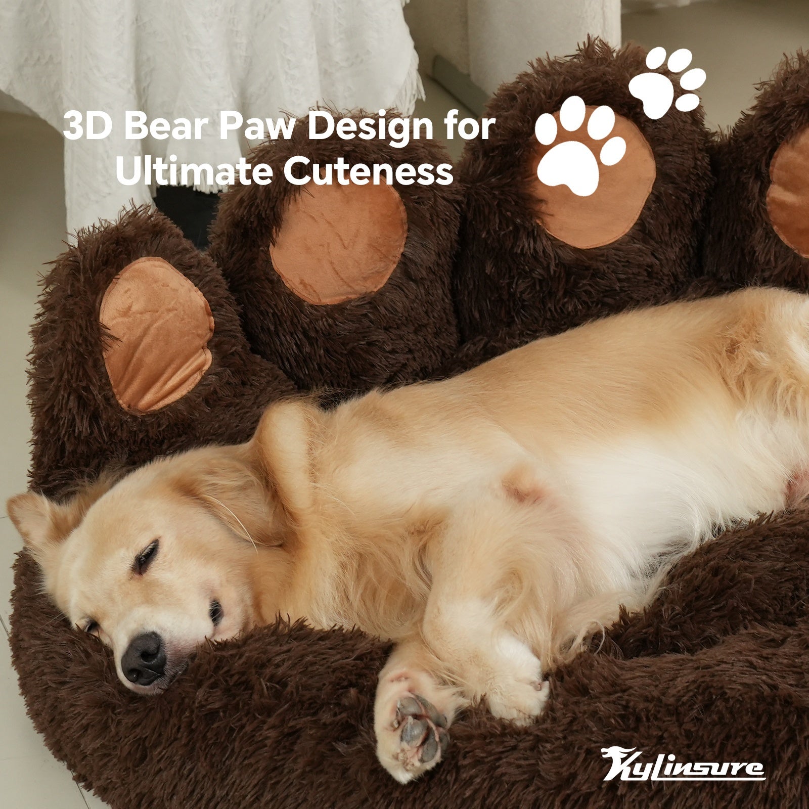 Warm And Comfortable Soft Dog Round Mattress - Coffee Colored - Cute Bear Paw Shaped Dog Bed And Cat Bed - Calm Donut Pet Bed - Plush Dog And Cat Cushion Bed With A Pet Scarf