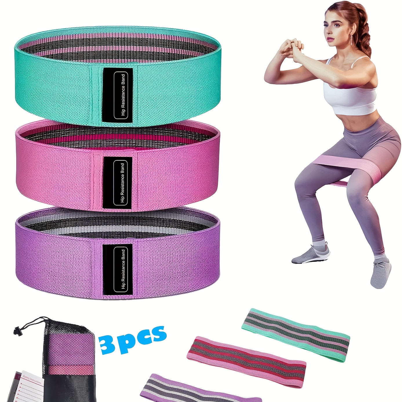 3PCS Fabric Resistance Loop Bands – Medium Set for Legs, Thighs & Glutes (Yoga, Pilates, Home Workout)