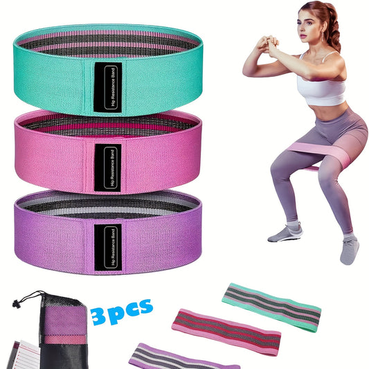 3PCS Fabric Resistance Loop Bands – Medium Set for Legs, Thighs & Glutes (Yoga, Pilates, Home Workout)