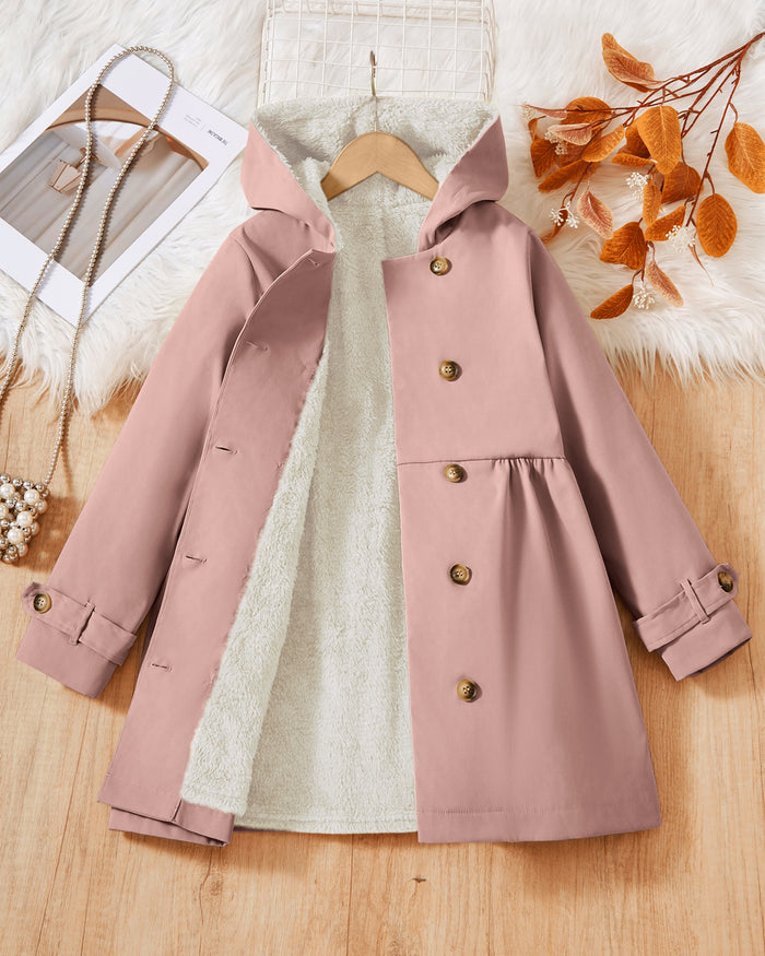 Double-Breasted Coat, Plush, Warm And Comfortable, Hooded Coat (Faux Fur, Plush — view 1 of outerwear