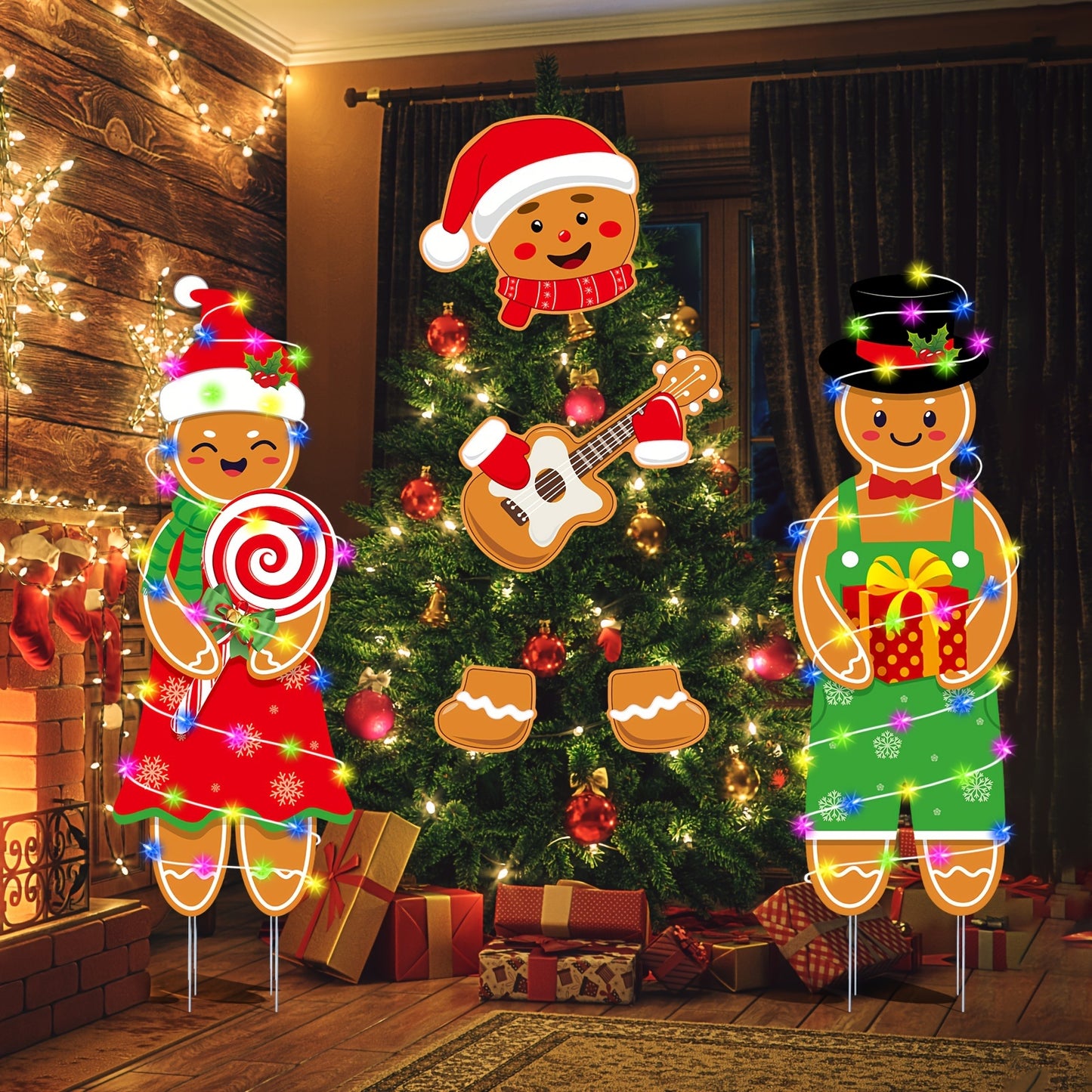 2 Pcs 4.0FT Gingerbread Man Yard Stakes – Christmas Outdoor & Indoor Decorations