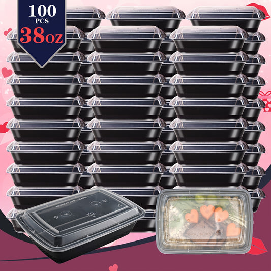 100pcs/ 200pcs Black Rectangular Meal Prep Containers 38oz Stackable And Leakproof Food Storage Container Set Disposale Bento Box Ideal for Takeout And Picnic Microwave & Dishwasher & Freezer Safe Halloween Thanksgiving Day C