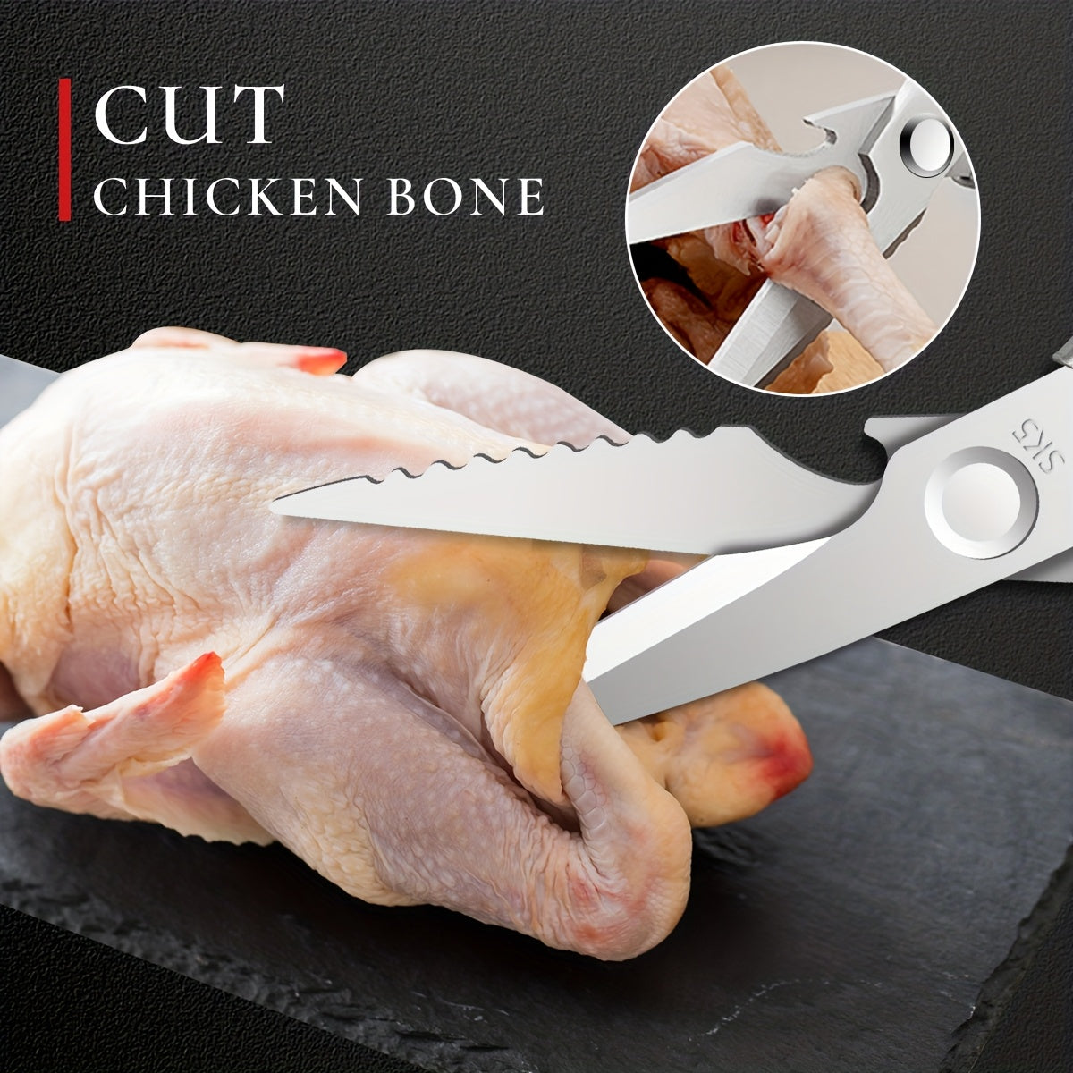 1/2pcs 8.5-inch Hard Aluminum Alloy Kitchen Scissors For Both Hands Multifunctional Stainless Steel Blades Professional Chicken Bone Scissors With Printed Structure