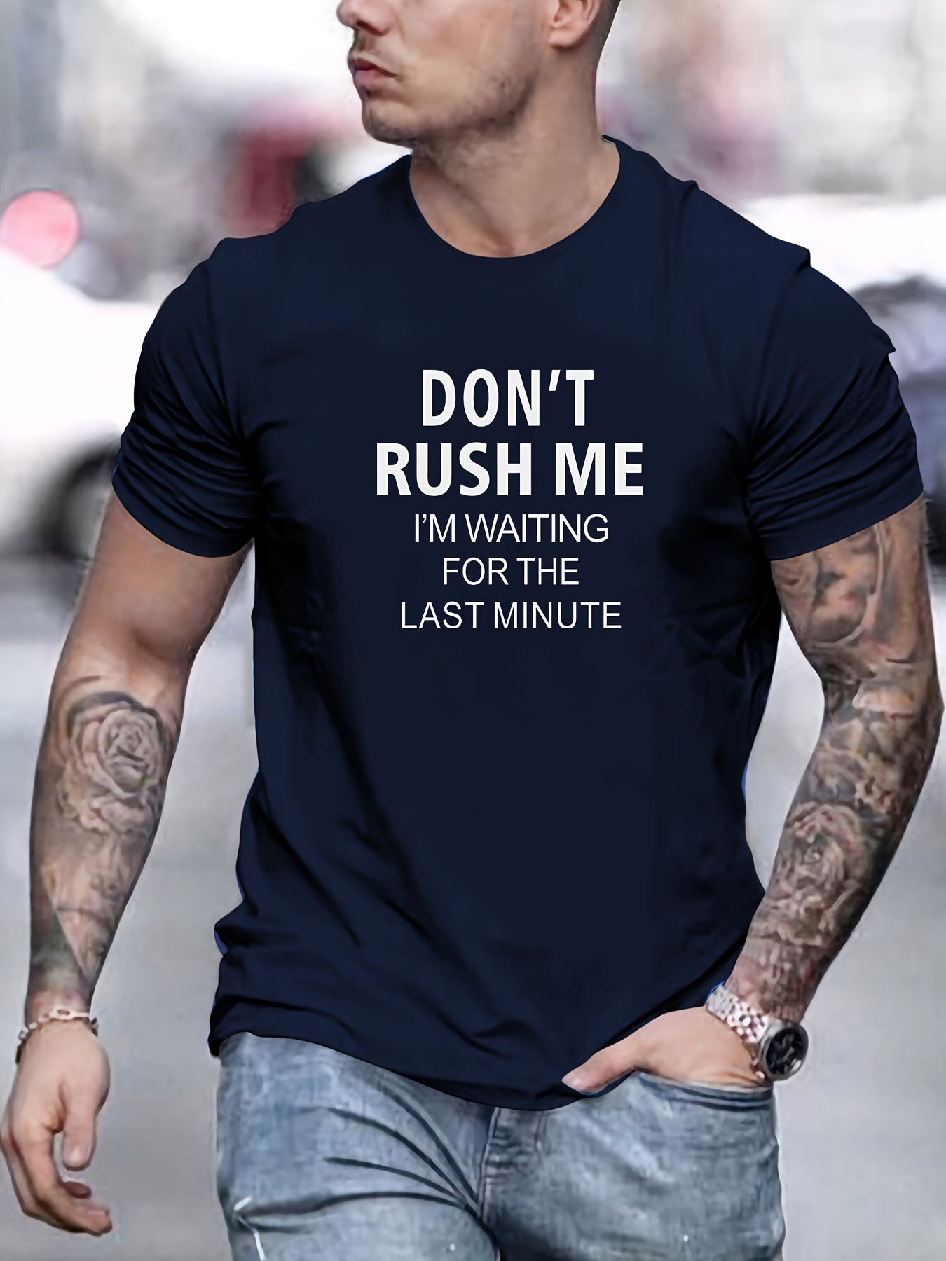 Don't Rush Me" Men's Cotton T-Shirt - Casual Crew Neck, Short Sleeve, Summer Tee in Solid Colors