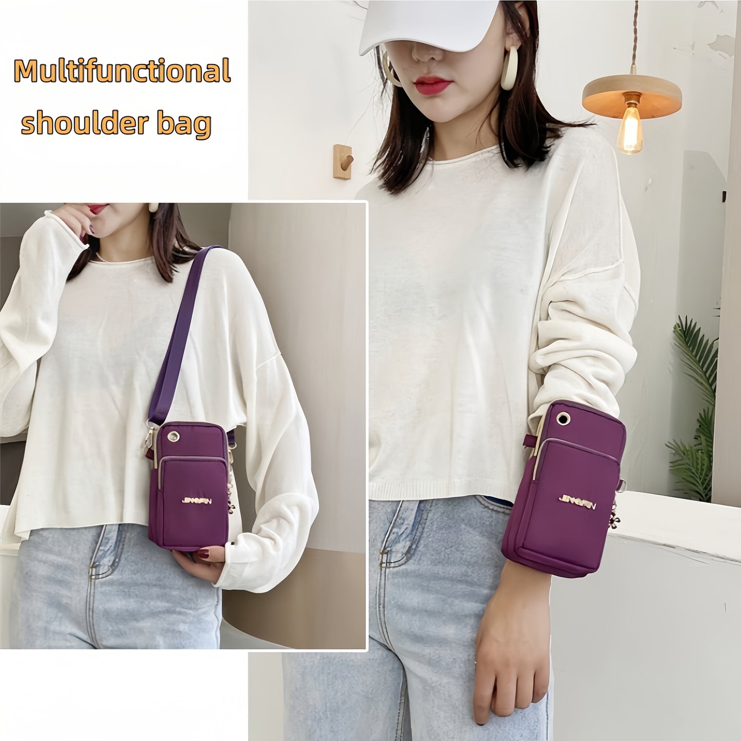 Fashionable nylon crossbody bag, adjustable shoulder strap, portable wrist wallet and card bag, multifunctional shoulder bag suitable for daily use, durable and wear-resistant Women's handbag