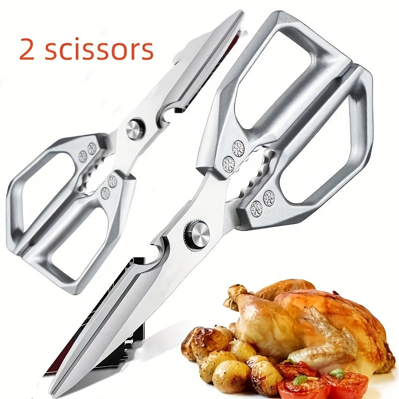 1/2pcs Professional Stainless Steel Kitchen Scissors-Meat Scissors Cuts Bone/Herbs/Packaging Ergonomic for Chefs/Daily Use/Multi-Purpose/Easily Cut, Heavy Duty Kitchen Scissors, Preparation, Meat, Ergonomic Handles, Blades, D