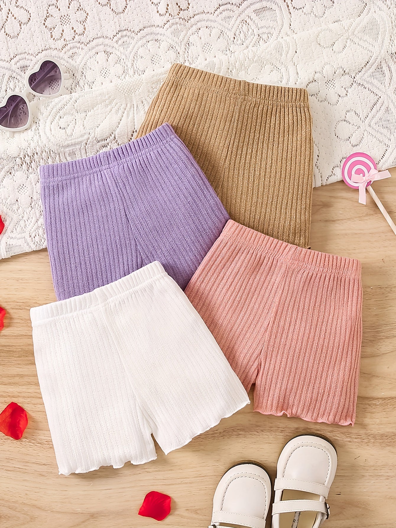 4pcs Girls’ Shorts Set – Soft, Breathable, Lightweight & Versatile Summer Basics