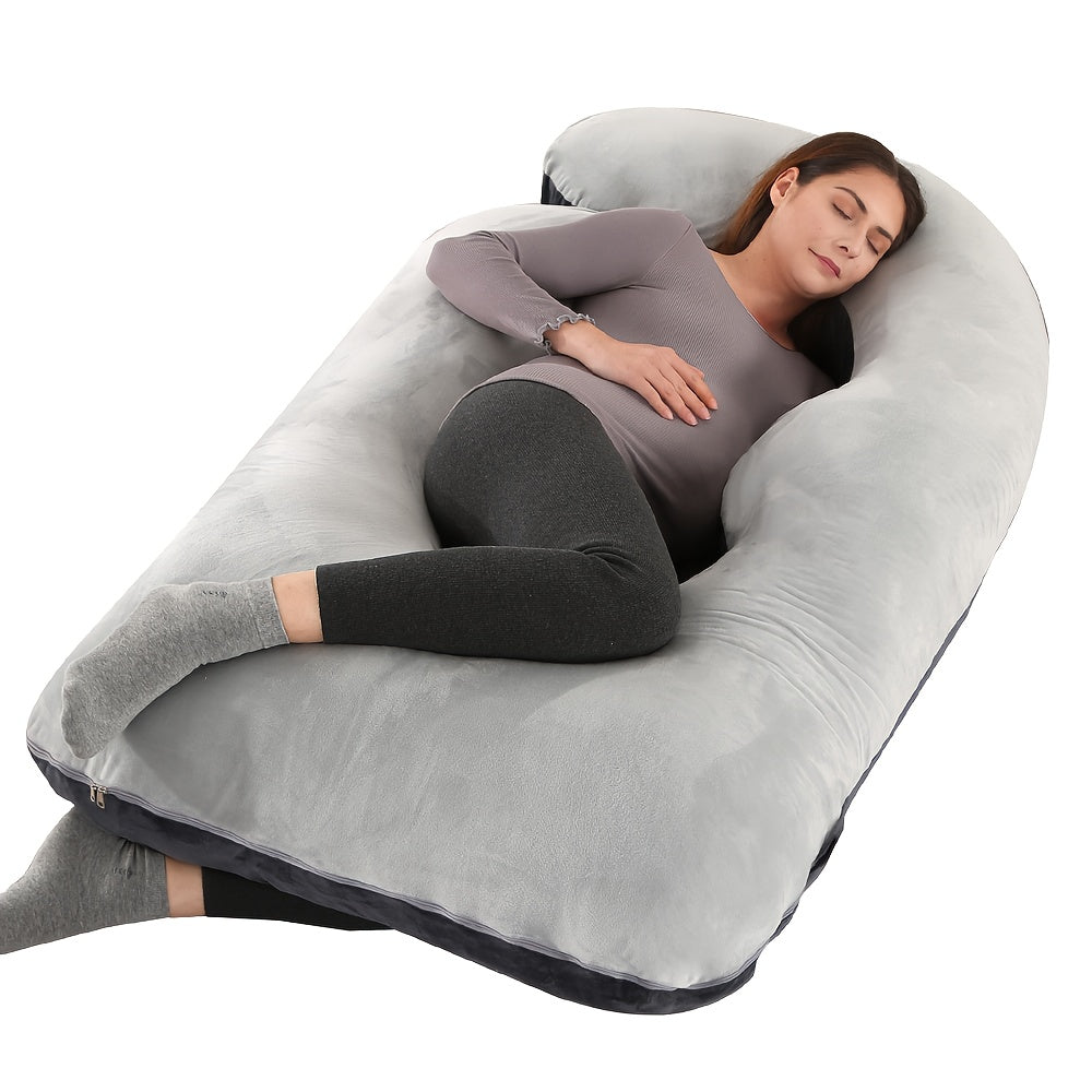 60-inch J-Shaped Full Body Pillow, Maternity Pillow, Maternity Full Body Pillow with Velvet Pillowcase, Full Body Pillow with Back, Leg, And Tummy Support, Helps Ensure Adequate, Comfortable Sleep, Halloween And Christmas Gif