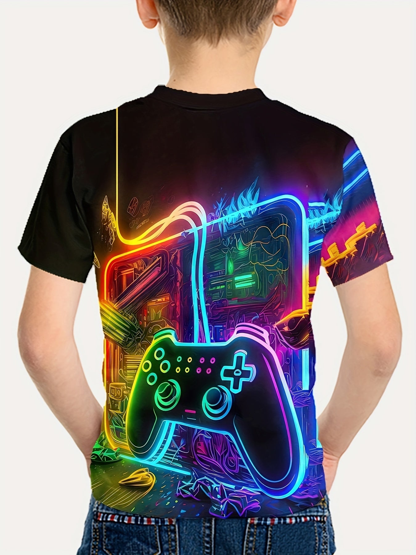 Colorful Game Console 3D Print T-Shirt, Tees For Boys, Casual Short Sleeve T-shirt For Summer Spring Fall