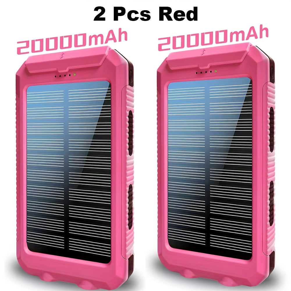 2pcs Solar Charger 20000mAh, Portable Dual USB Output Solar Charging Panel, Fast Charging External Battery Pack, Built-in LED Flashlight Emergency Model for Hiking. (Pack of 2), Solar Battery, Portable Power Station with Sola