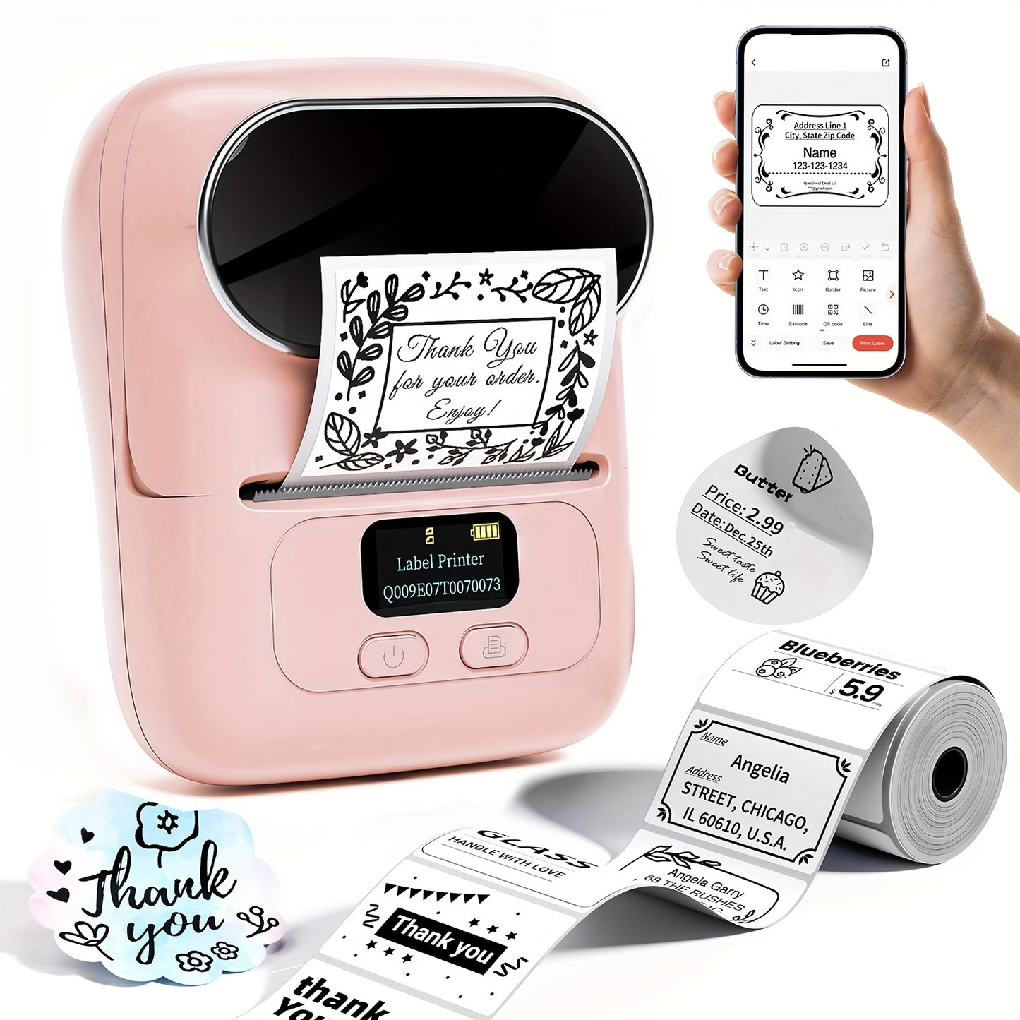 Barcode Printer - Label Maker Machine Wireless Themal Label Printer for Small Business, School, Barcode, Address, Jewelry, Clothing, Organizing, Orange