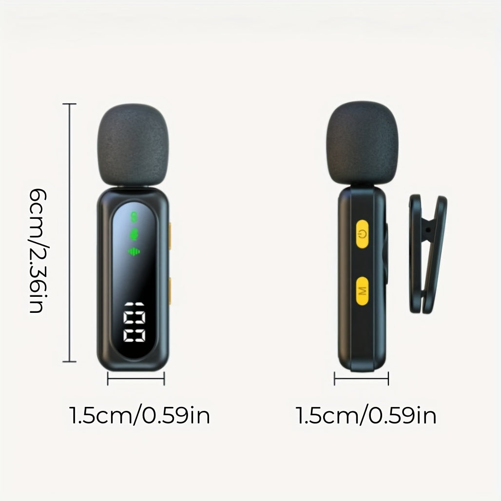 Professional Wireless Lavalier Microphone with Digital Battery Display, Feather Windshield, 360° Omnidirectional, USB-C Connector, 100ft Range, 2.4G Wireless Function, DSP Chip Professional Noise Reduction, Rotatable Magneti