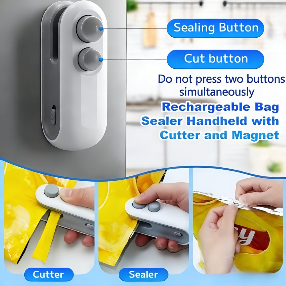 [USB-C Rechargeable Bag Sealer] 2pcs Mini Bag Sealer | USB-C Rechargeable, 2-in-1 Heat Seal with Cutter & Magnet, Buy 1 Get 1 Free, Resealer Machine for Plastic & Snack Bags