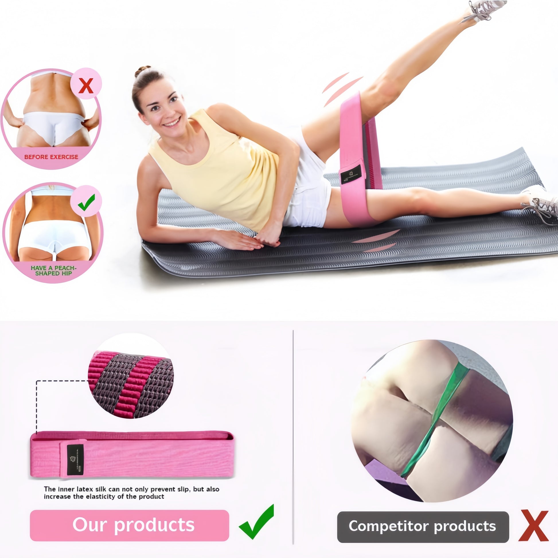 3PCS Fabric Resistance Bands Set – Loop Workout Bands for Yoga, Pilates & Home Training (3 Levels)