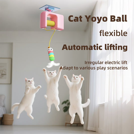 [Hanging cat ball toy] USB Rechargeable Interactive Cat Toy - Automatic Swinging Door Hanging Ball with Artificial Feathers - Indoor & Outdoor Fun for All Cat Breeds - Perfect for Busy Pet Owners