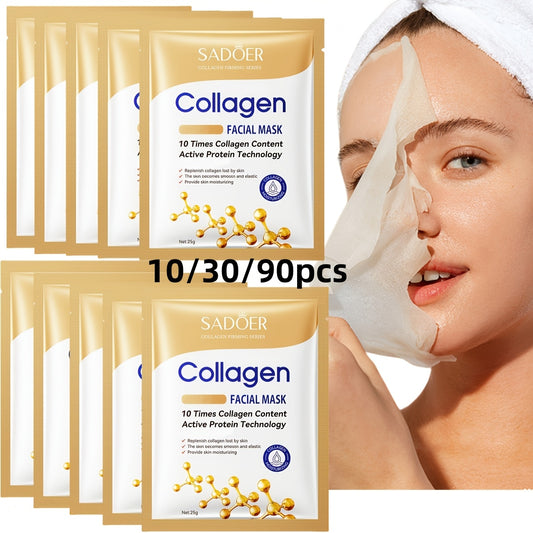 SADOER 10/30/90pcs Collagen Facial Masks - Deep Moisturizing, Firming, Alcohol-Free, Fragrance-Free, 16% Collagen for All Skin Types Halloween Christmas Gifts