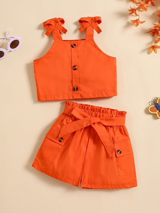 For Summer Holiday Girls Casual Cute Cami Top & Shorts Set Trendy Outdoor Clothes