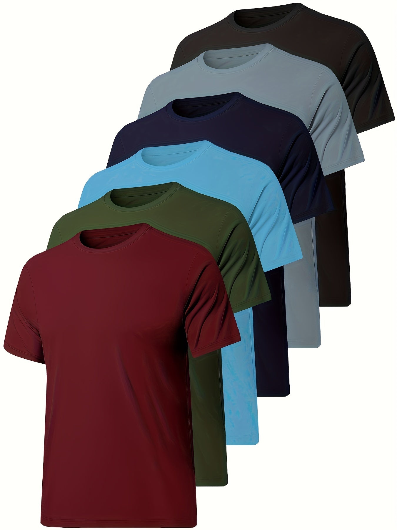 6-Pack TELALEO Men’s Quick Dry Workout Shirts – Short Sleeve Crew Neck Athletic Tops