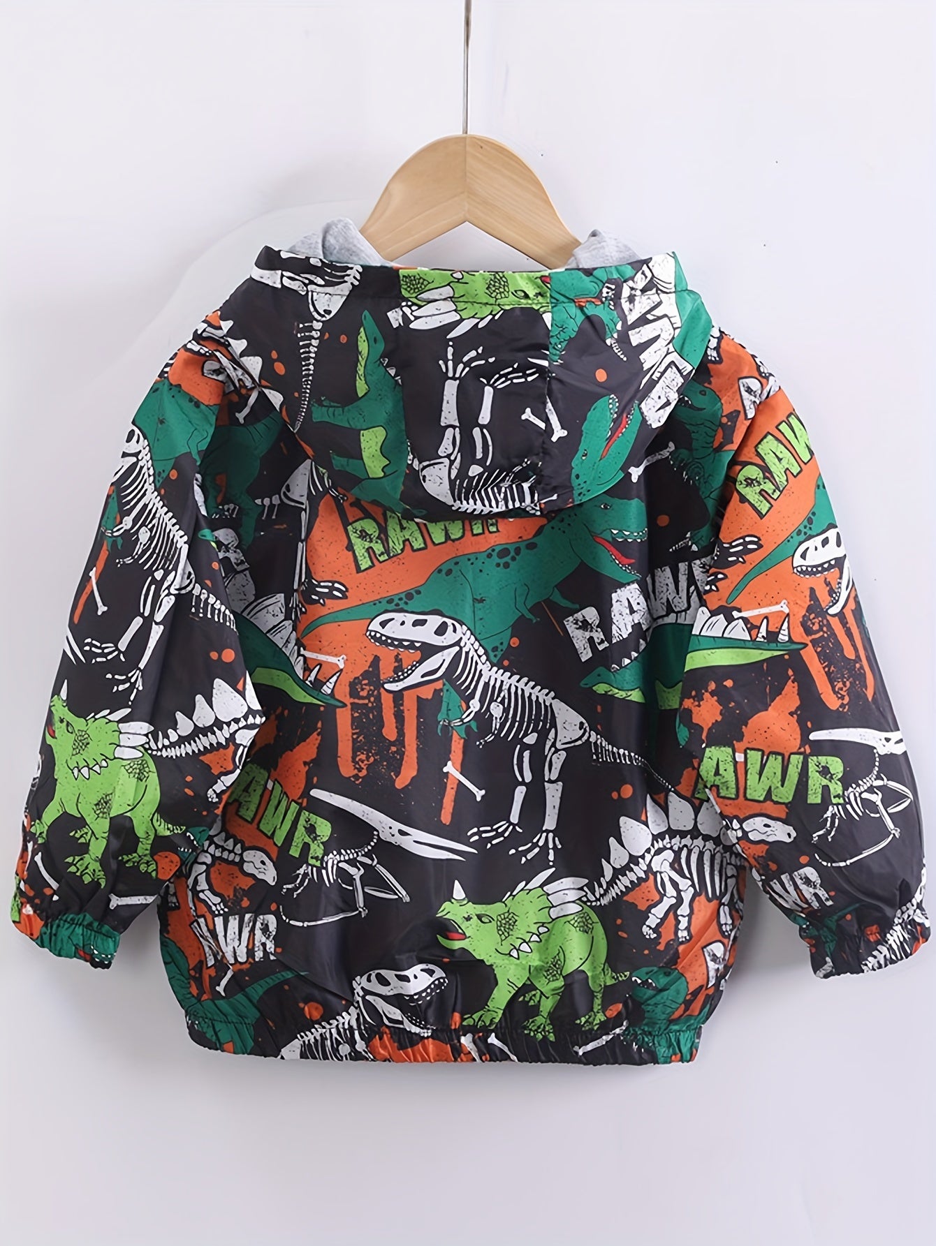 Vibrant Boys' Dinosaur Print Windbreaker Jacket - Water Resistant,