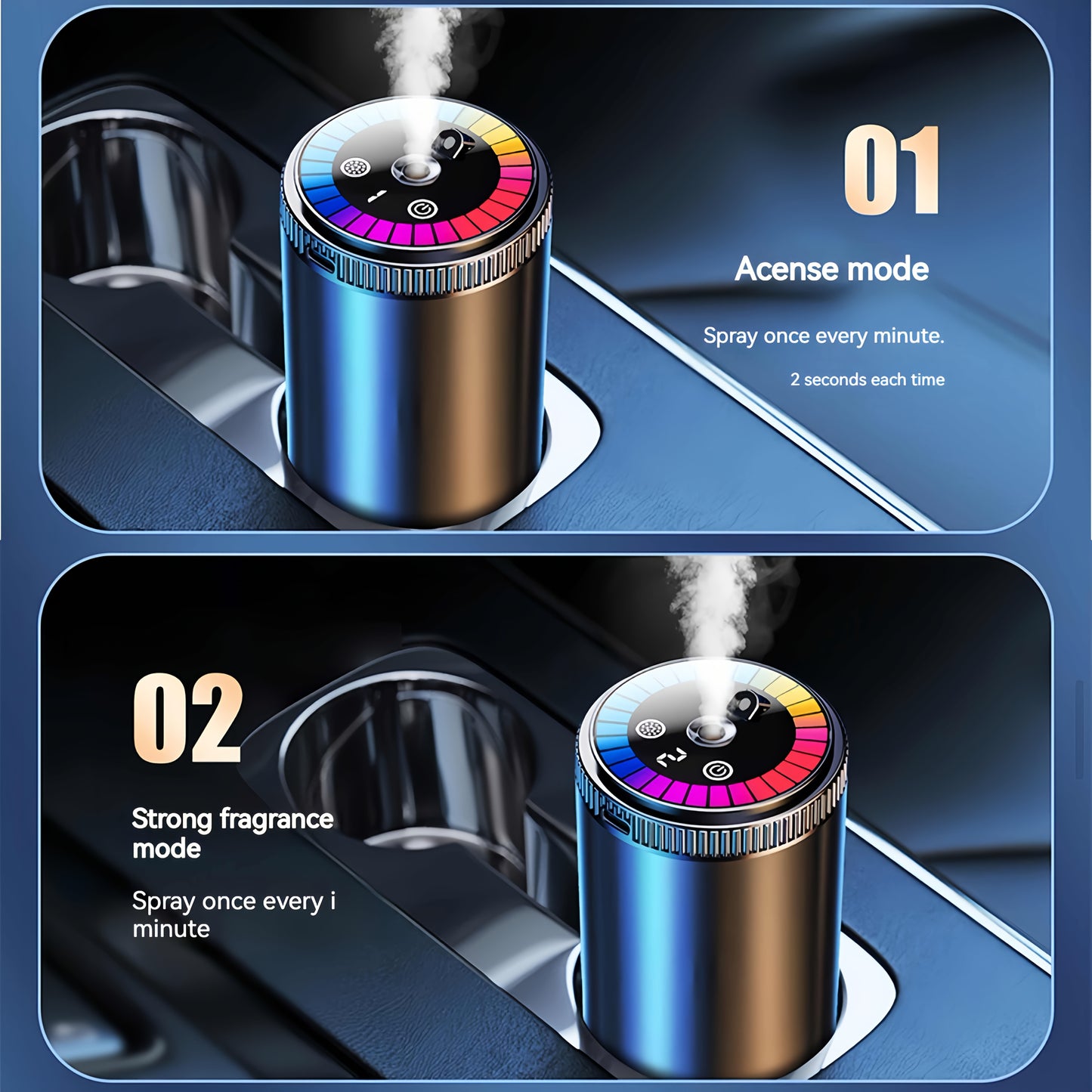 Smart Car Air Freshener with Aromatherapy Features, Featuring a Dynamic Light Display And a Starry Sky Mode. It Uses Natural French Scented Essential Oils Or Perfumes, Allows for Adjustable Fragrance Strength