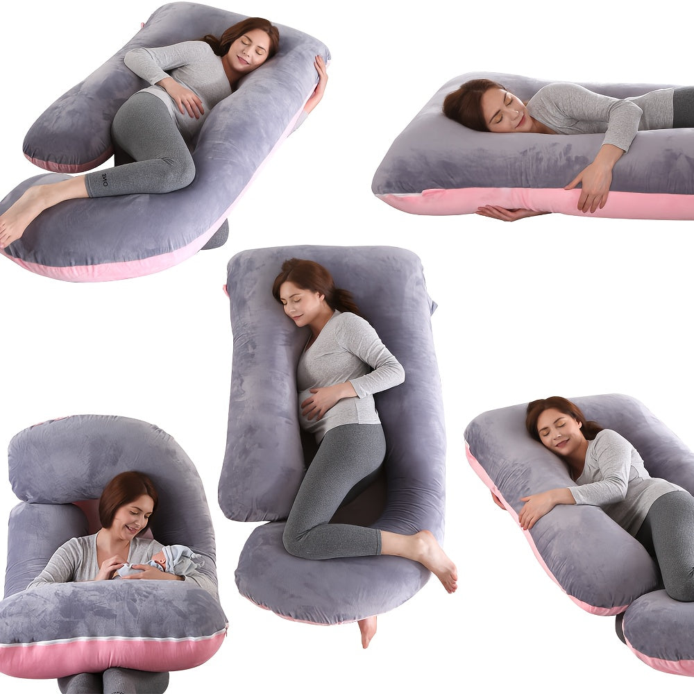 60-inch J-Shaped Full Body Pillow, Maternity Pillow, Maternity Full Body Pillow with Velvet Pillowcase, Full Body Pillow with Back, Leg, And Tummy Support, Helps Ensure Adequate, Comfortable Sleep, Halloween And Christmas Gif