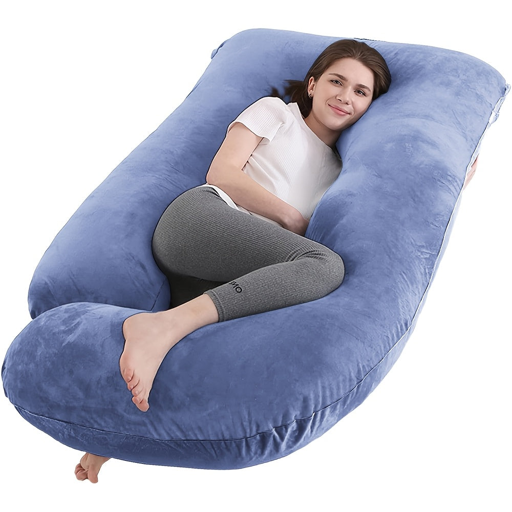 60-inch J-Shaped Full Body Pillow, Maternity Pillow, Maternity Full Body Pillow with Velvet Pillowcase, Full Body Pillow with Back, Leg, And Tummy Support, Helps Ensure Adequate, Comfortable Sleep, Halloween And Christmas Gif