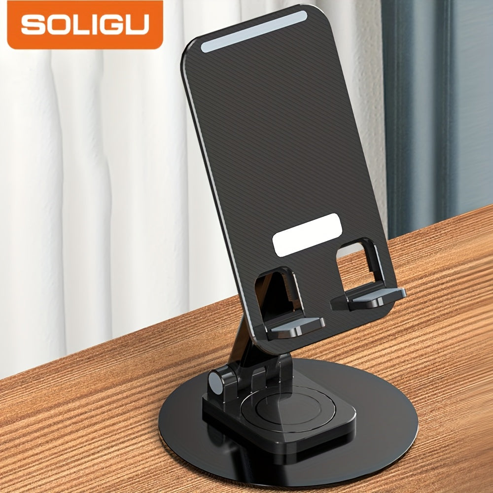 SOLIGU All-Metal Desktop Phone Stand – 360° Rotating Base with Satisfying Mechanical Click Sound