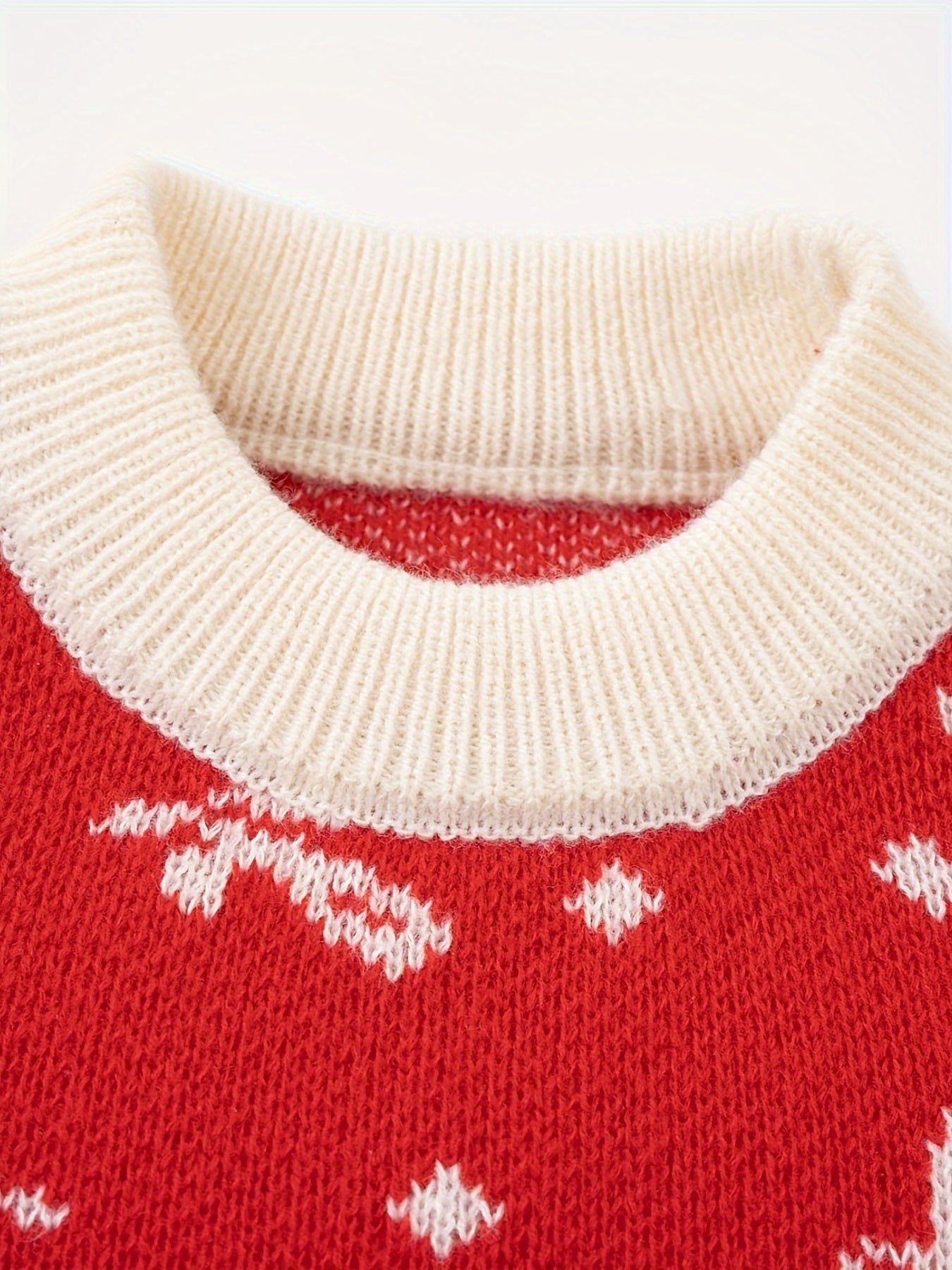 Girls Holiday Jacquard Knit Pullover, Round Neck Animal Pattern Thermal Sweater, Christmas Fall/Winter Knitwear