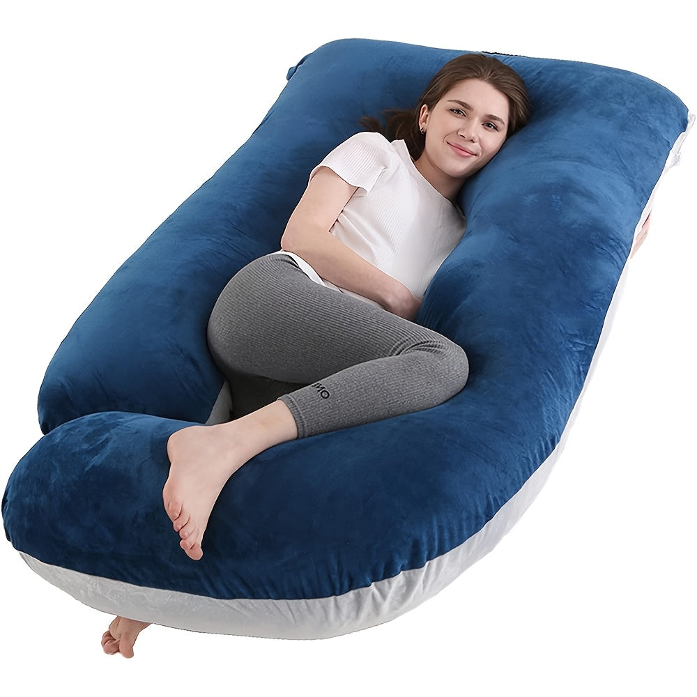 60-inch J-Shaped Full Body Pillow, Maternity Pillow, Maternity Full Body Pillow with Velvet Pillowcase, Full Body Pillow with Back, Leg, And Tummy Support, Helps Ensure Adequate, Comfortable Sleep, Halloween And Christmas Gif