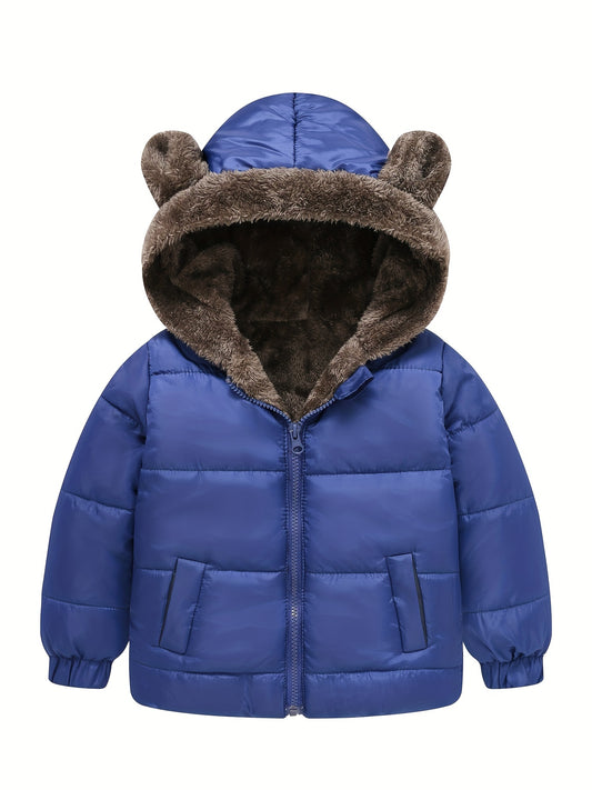 Cozy Kid's Fleece Lined Hooded Jacket - Down Alternative Padded Coat for Winter Outdoor, Zip-Up, Warm, Boy's Clothing