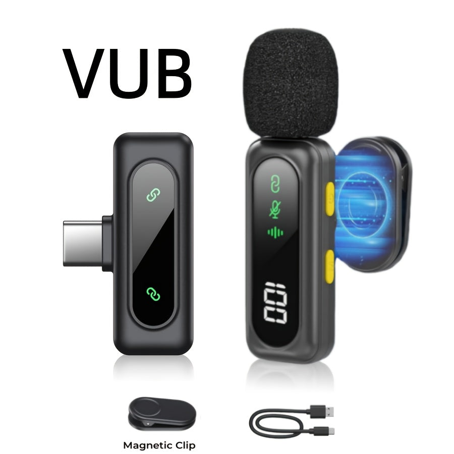 Professional Wireless Lavalier Microphone with Digital Battery Display, Feather Windshield, 360° Omnidirectional, USB-C Connector, 100ft Range, 2.4G Wireless Function, DSP Chip Professional Noise Reduction, Rotatable Magneti