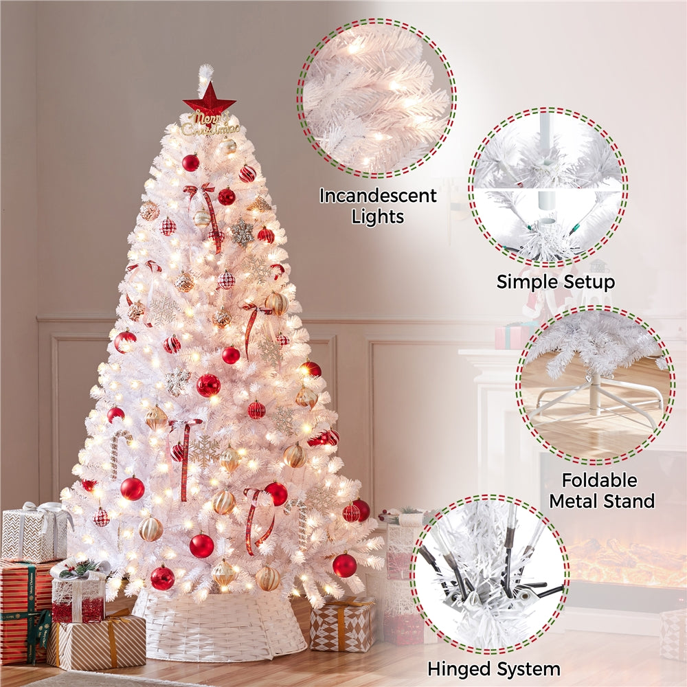 Costoffs 4ft/4.5ft/6ft/7.5ft/9ft/12ft Christmas Tree Hinged Prelighted Pine Tree for Home Party Holiday Decoration with Lights, Easy Assembly, Metal Hinges & Foldable Base