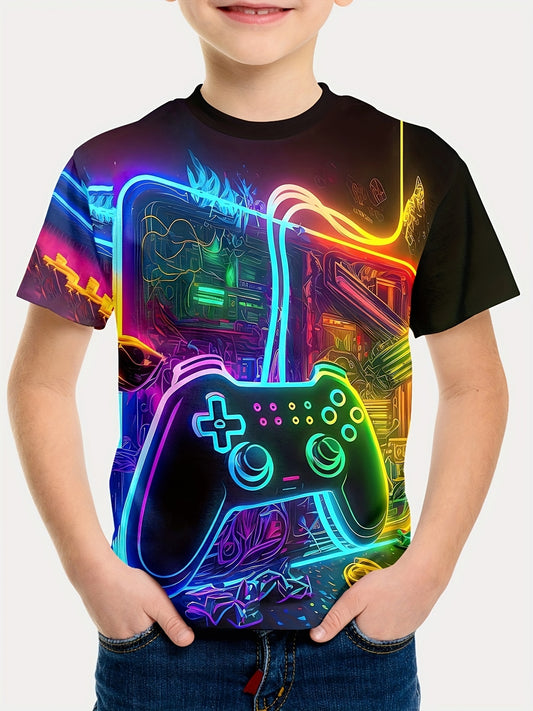 Colorful Game Console 3D Print T-Shirt, Tees For Boys, Casual Short Sleeve T-shirt For Summer Spring Fall