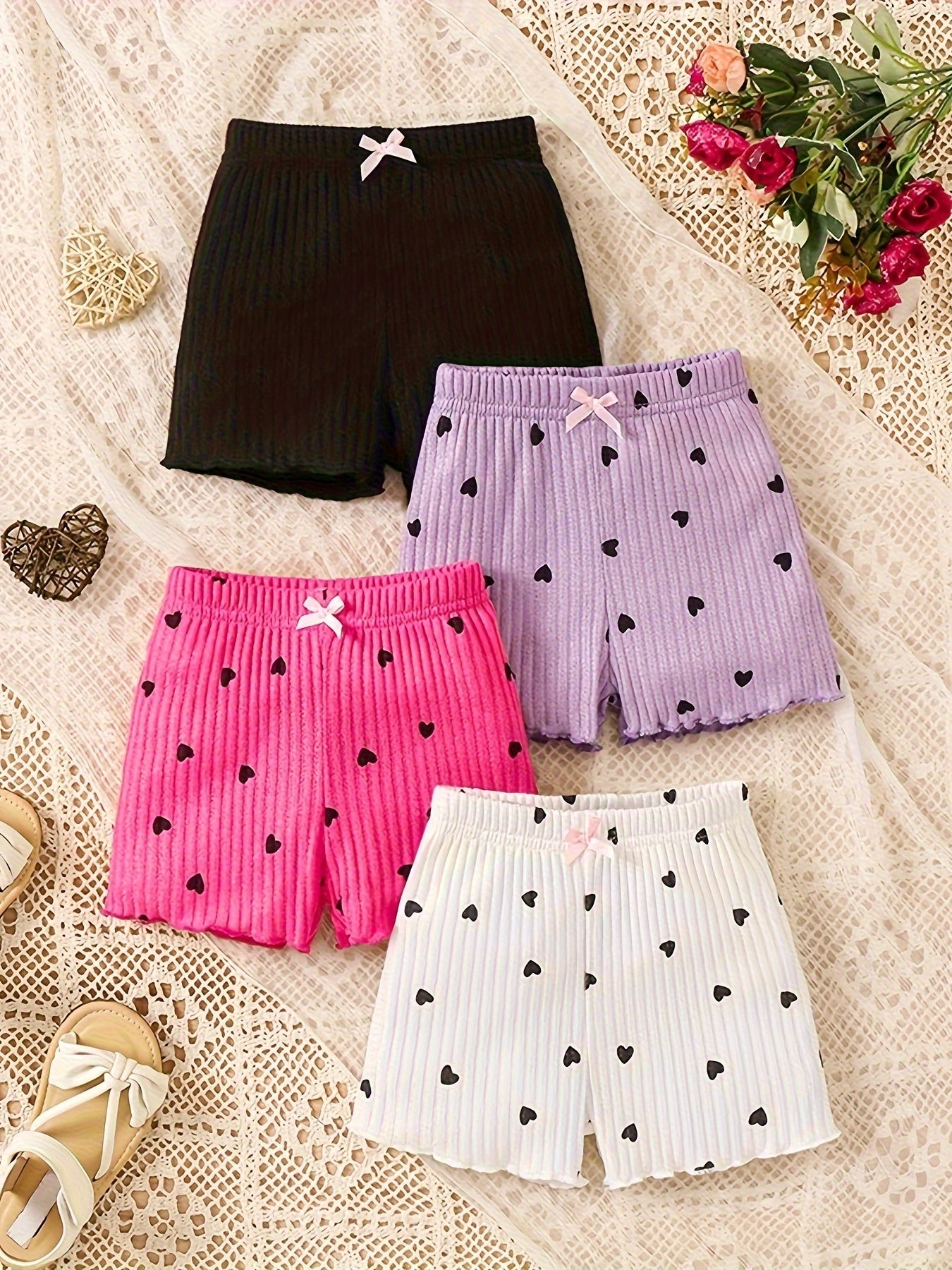 4pcs Girls’ Shorts Set – Soft, Breathable, Lightweight & Versatile Summer Basics