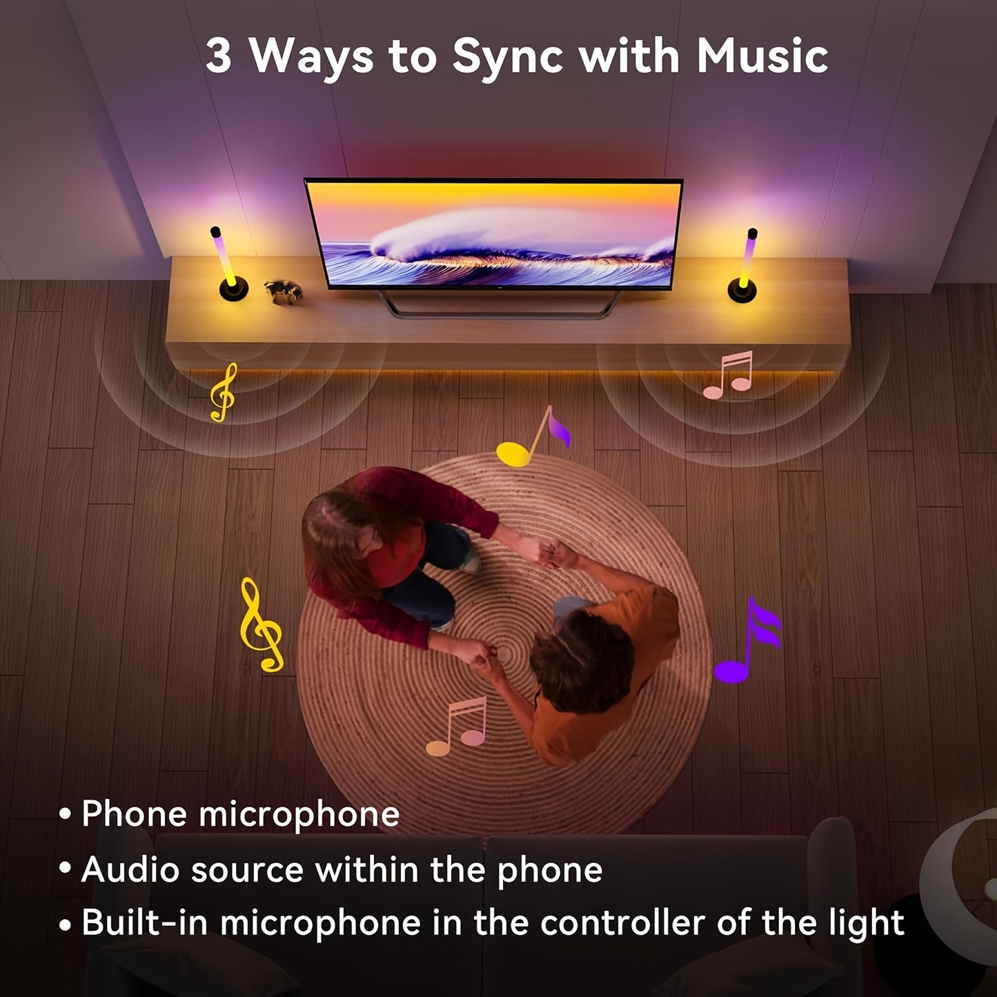 2PCS RGBIC Light Bars – App & Remote USB Mood Lights with Music Sync (16M Colors, 8 Modes)