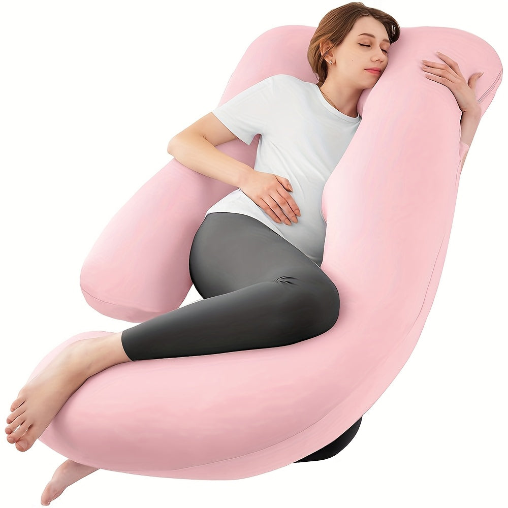 60-inch J-Shaped Full Body Pillow, Maternity Pillow, Maternity Full Body Pillow with Velvet Pillowcase, Full Body Pillow with Back, Leg, And Tummy Support, Helps Ensure Adequate, Comfortable Sleep, Halloween And Christmas Gif