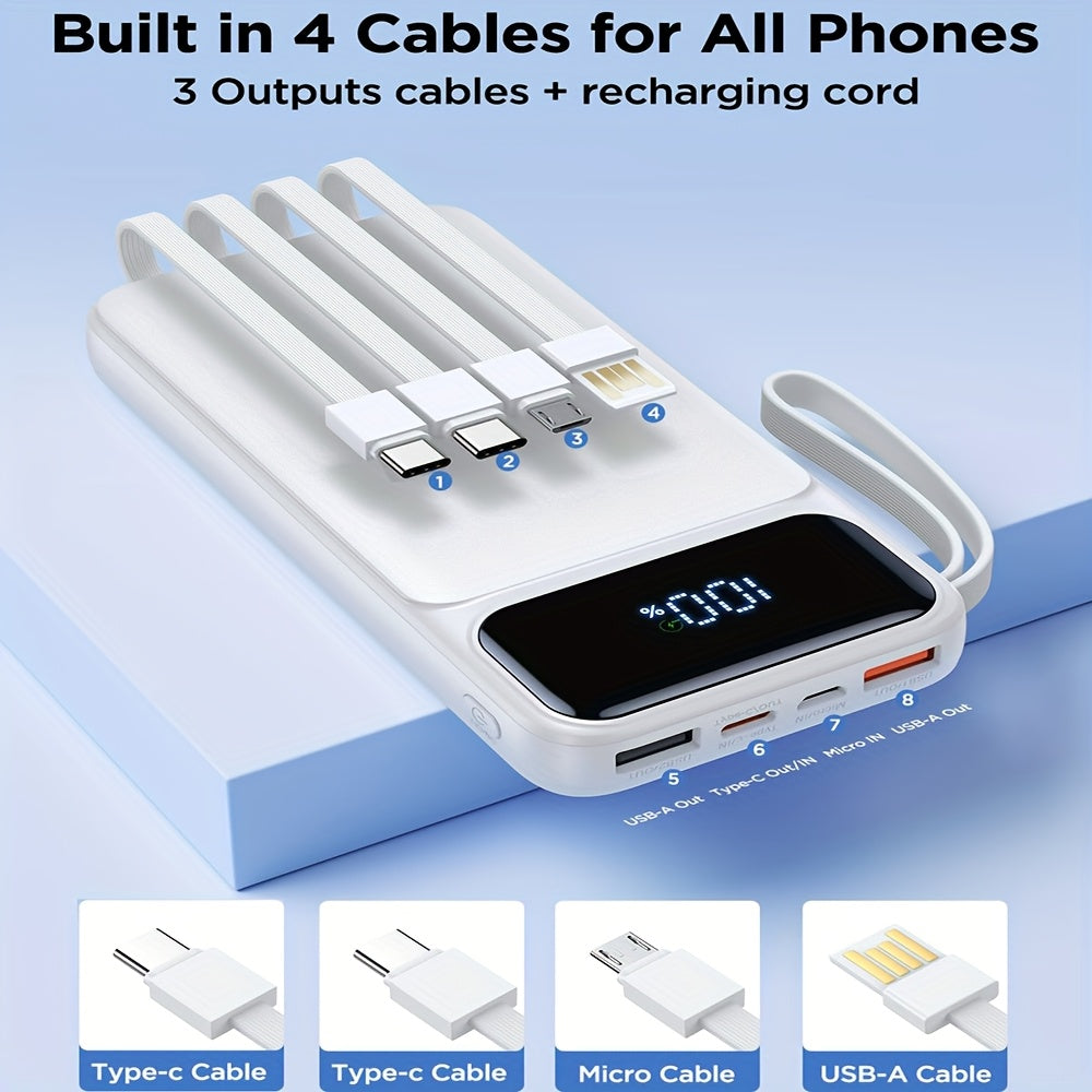 Power Bank: 20000mAh, 20W Fast Charging Portable Charger, Built-in Cable, USB C Battery Pack, Ultra-thin Portable Mobile Phone Charger. Spare Battery Suitable For All Mobile Phones And Tablets