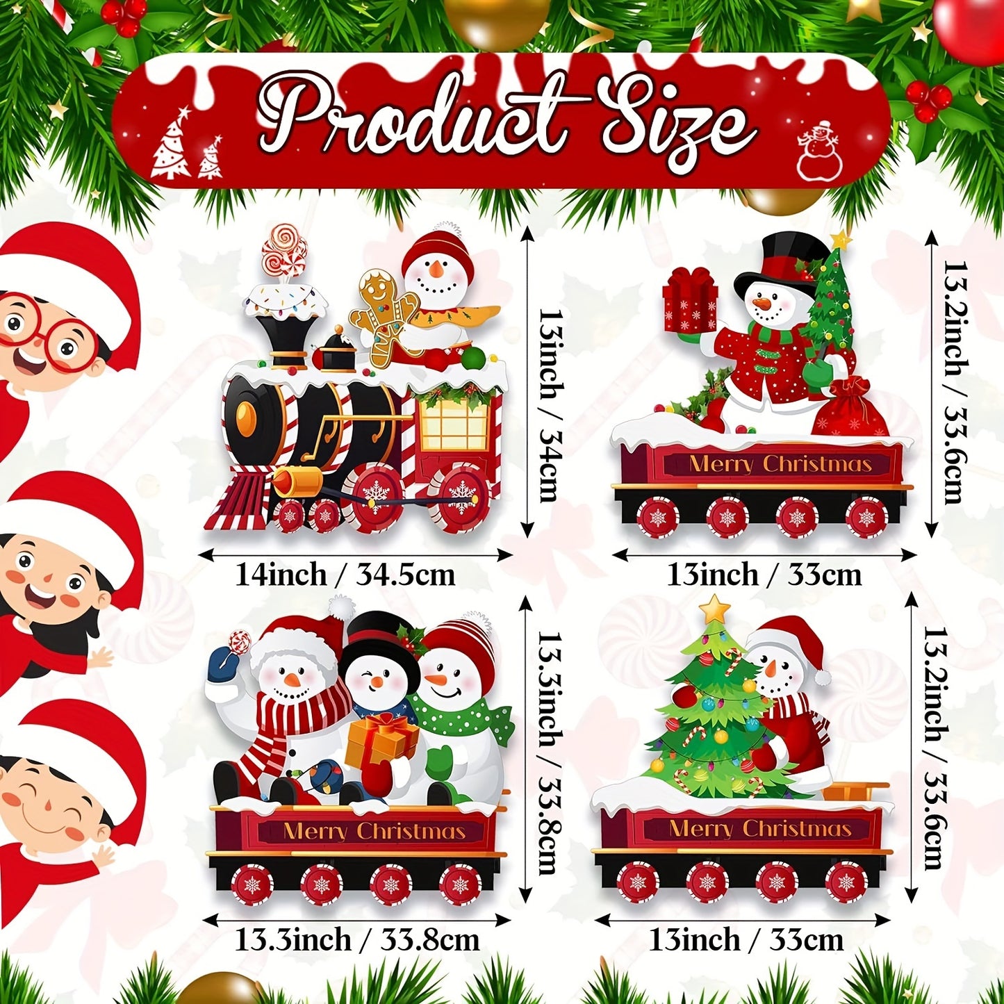 4 Pieces Snowman Lawn Sign Outdoor Yard Train Christmas Decorations with 8 Yard Stakes