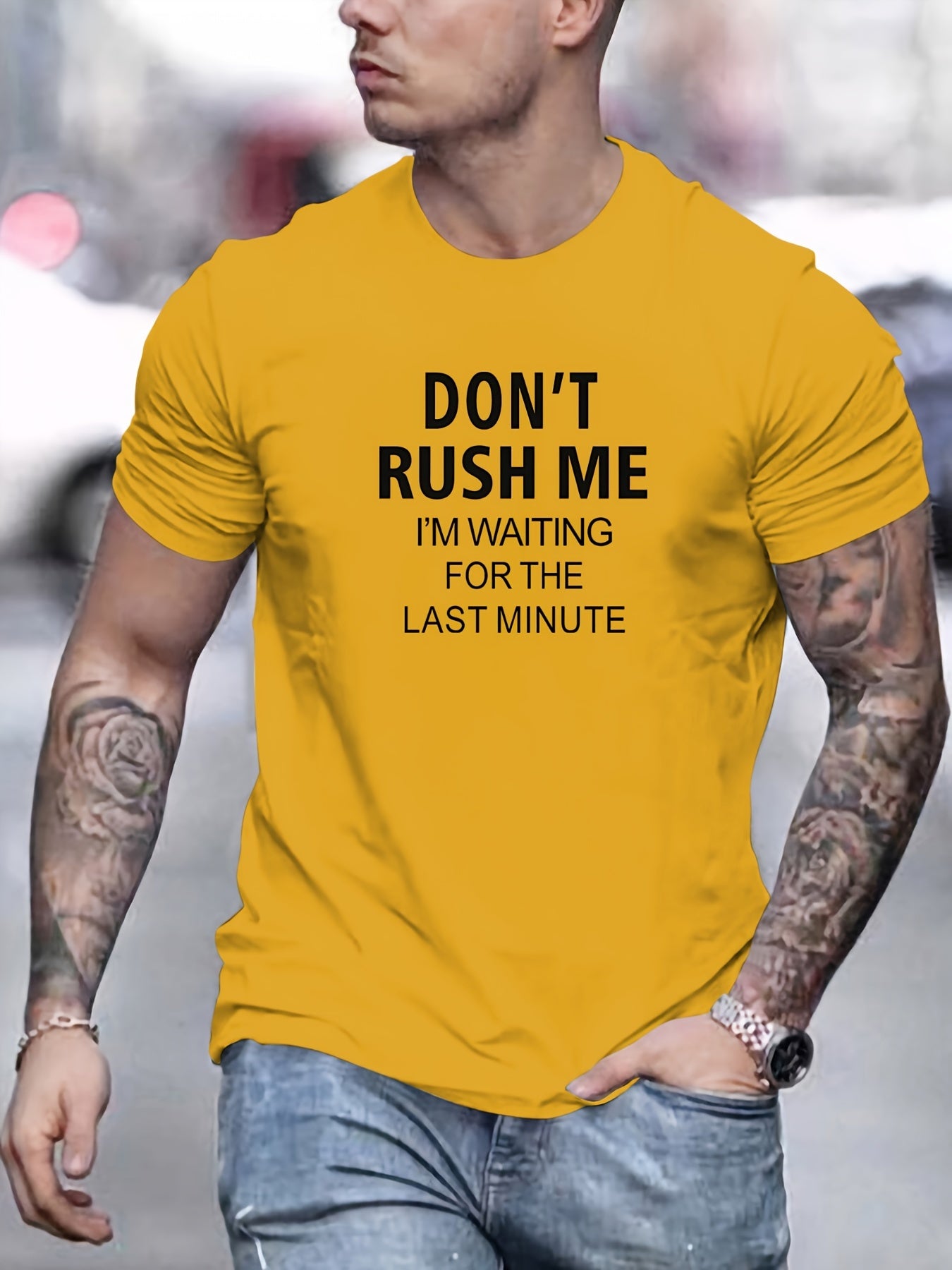 Don't Rush Me" Men's Cotton T-Shirt - Casual Crew Neck, Short Sleeve, Summer Tee in Solid Colors