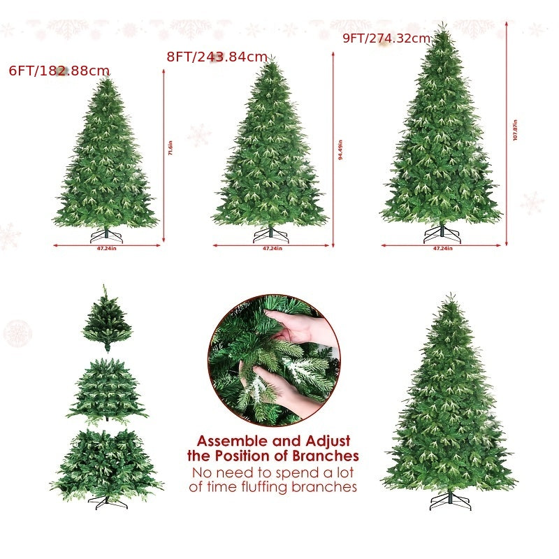 6ft/8ft/9ft PE/PVC Snow Flocked Artificial Christmas Tree, Prelit Spruce Tree With Warm White Lights, Branch Tips, Ice Crystal, Metal Hinges And Stand For Home, Party, Store, Office, Holiday, Decor