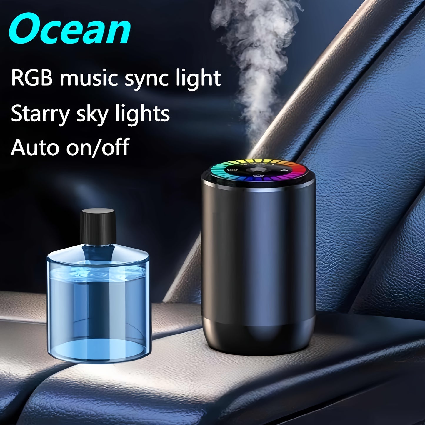 Smart Car Air Freshener with Aromatherapy Features, Featuring a Dynamic Light Display And a Starry Sky Mode. It Uses Natural French Scented Essential Oils Or Perfumes, Allows for Adjustable Fragrance Strength