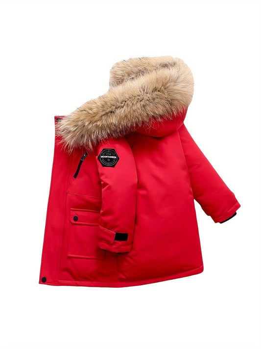 2025 Kids’ Winter Down Jacket – Geometric Hooded Duck Feather Coat with Pockets