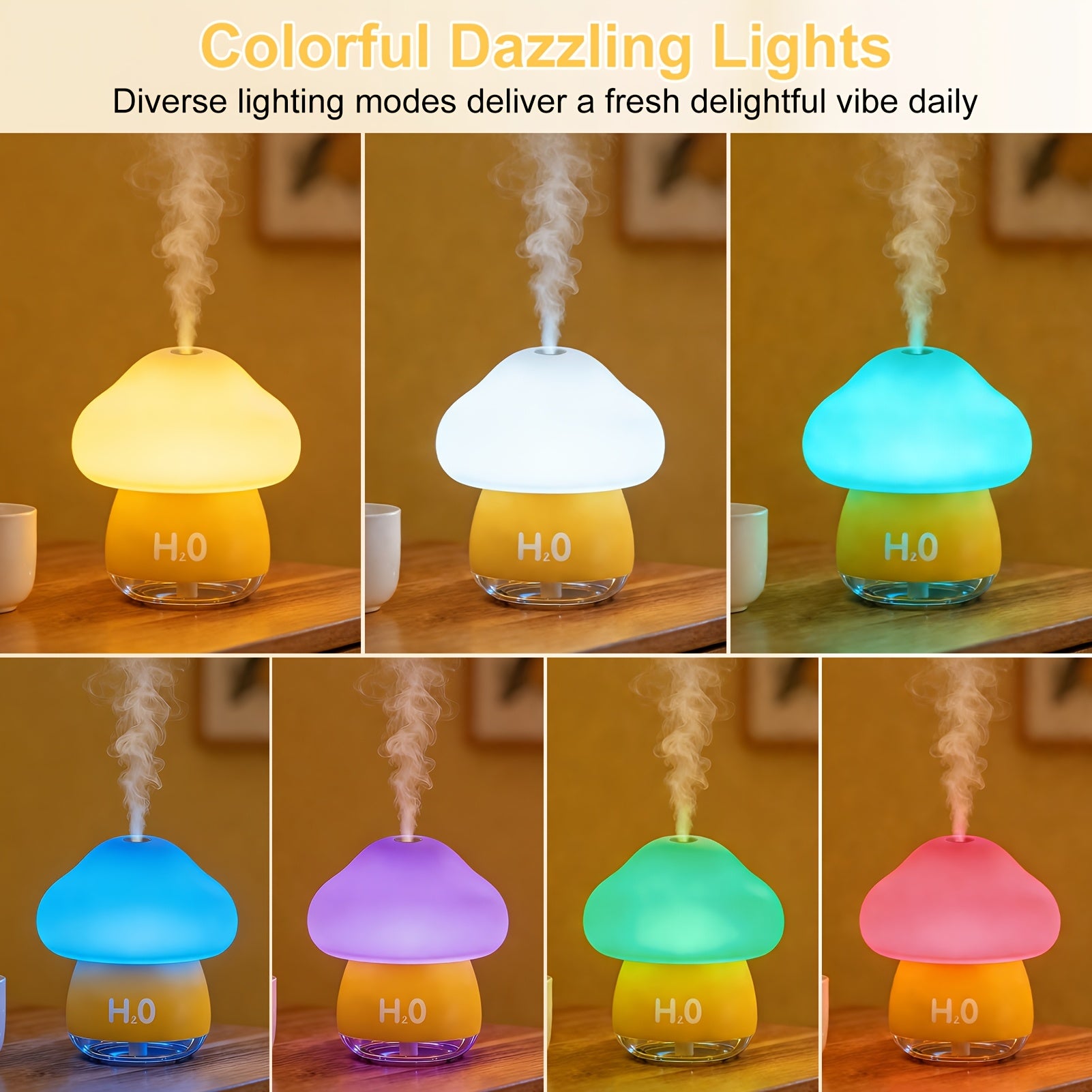 Mushroom Cool Mist Humidifier for Bedroom - Creative Soundwave Technology Essential Oil Diffuser with 7-Color LED Night Light, Touch Control Aroma Humidifier, Quiet Indoor Air Humidifier for Home, Plants & Office