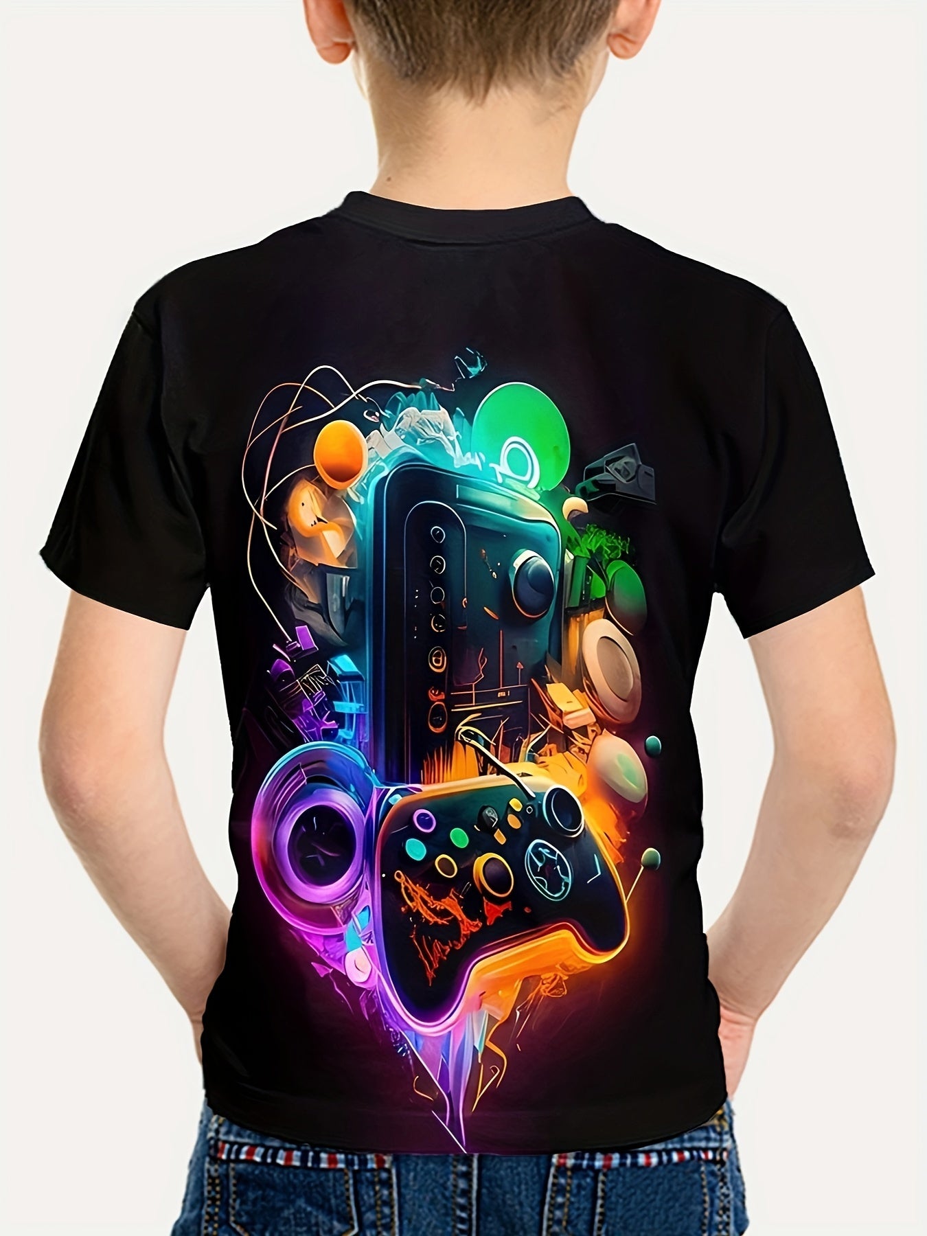 Colorful Game Console 3D Print T-Shirt, Tees For Boys, Casual Short Sleeve T-shirt For Summer Spring Fall