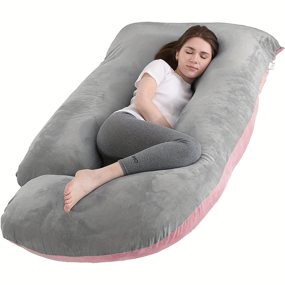 60-inch J-Shaped Full Body Pillow, Maternity Pillow, Maternity Full Body Pillow with Velvet Pillowcase, Full Body Pillow with Back, Leg, And Tummy Support, Helps Ensure Adequate, Comfortable Sleep, Halloween And Christmas Gif
