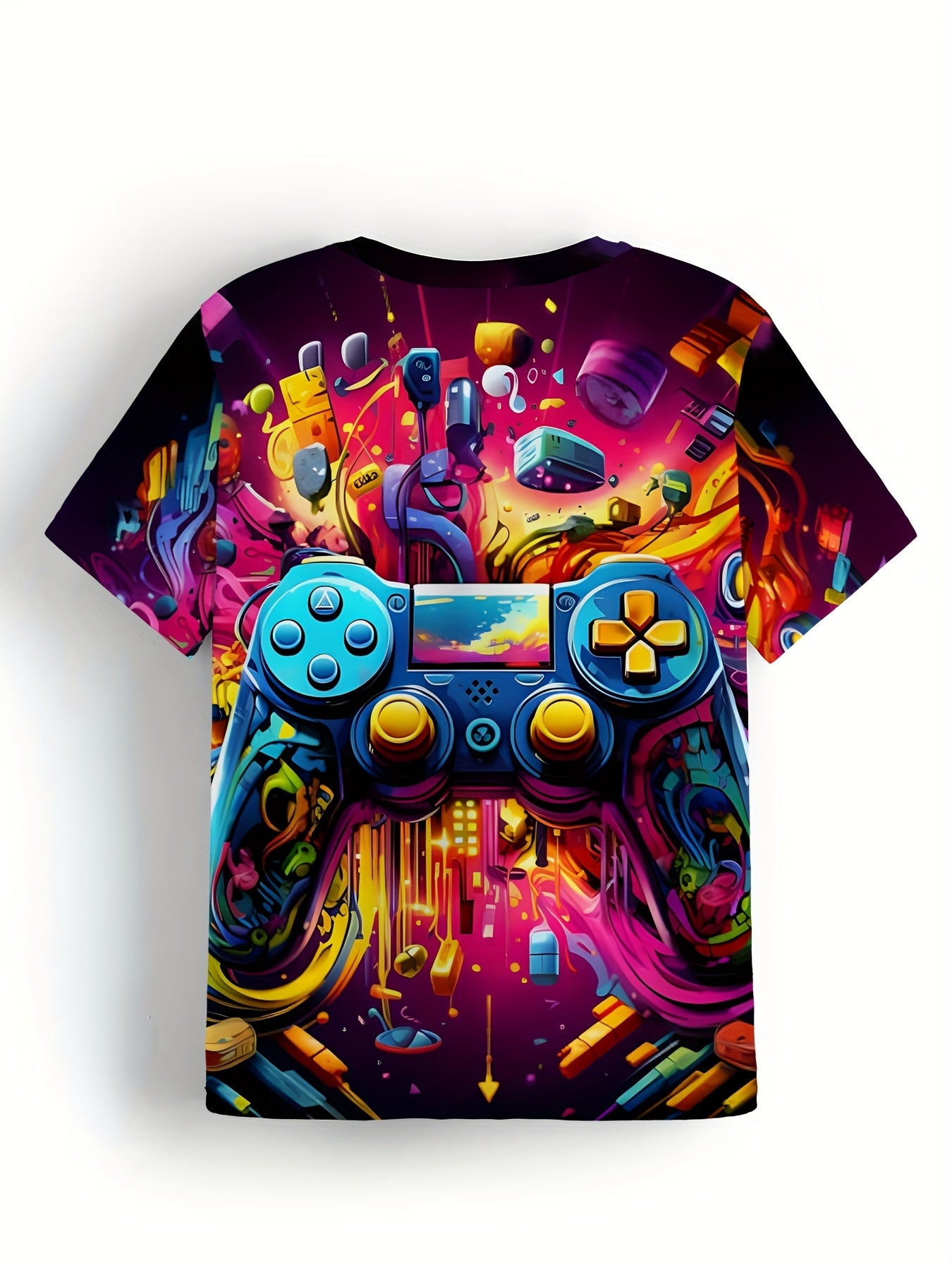 Colorful Game Console 3D Print T-Shirt, Tees For Boys, Casual Short Sleeve T-shirt For Summer Spring Fall