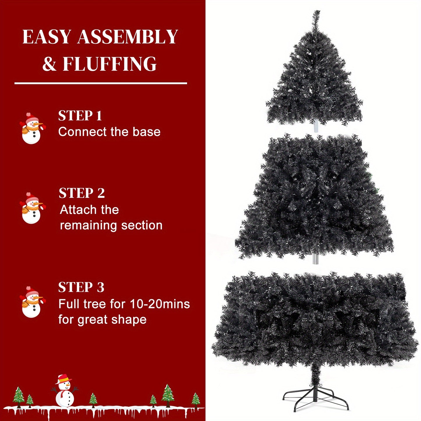 6ft Black PVC Christmas Tree with 1150 Branches - Freestanding, No Power Needed, Perfect for Outdoor Decor