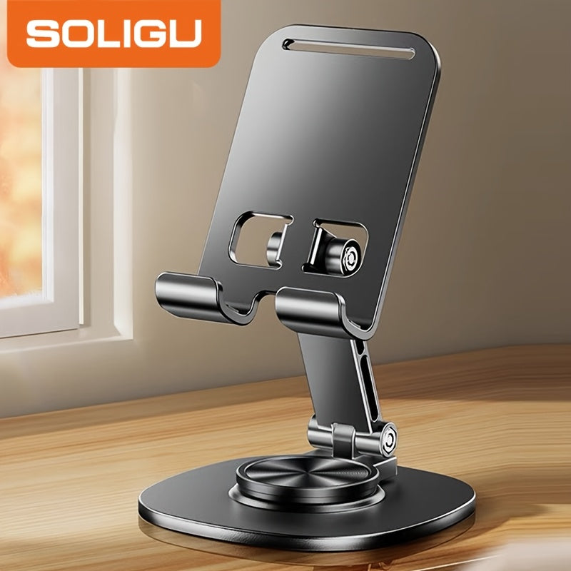 SOLIGU All-Metal Desktop Phone Stand – 360° Rotating Base with Satisfying Mechanical Click Sound