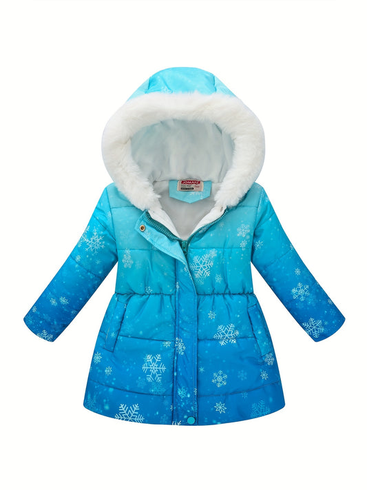 JOMAKE Girls' Cozy Fleece-Lined Hooded Jacket with Floral Print - Long Sleeve, Zip-Up Winter Outerwear for Youngsters